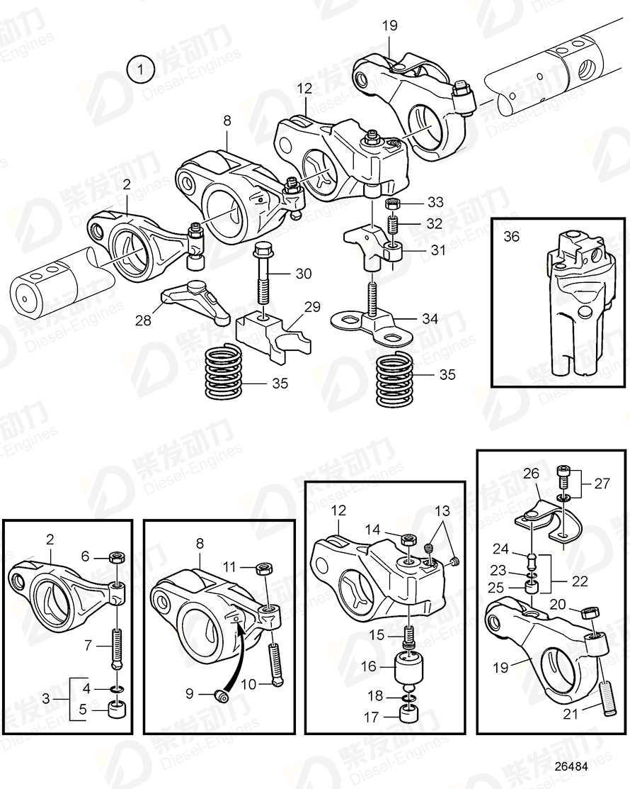 volvo penta Rocker arm, exhaust 21595700 Drawing